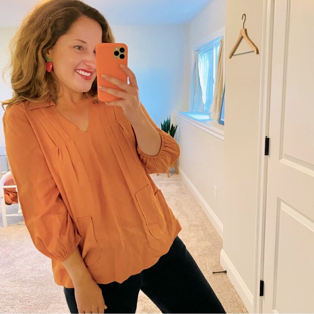 Vintage Grace Elements Retro Orange Linen Funky Top 70s 6